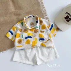 Bộ cộc tay bé trai, bộ đũi áo cổ tàu hoa lá mát lạnh cho bé đi biển cho bé