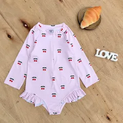 Đồ bơi cho bé, bikini liền dài tay họa tiết Cherrry và hình tim cho bé 10-30kg