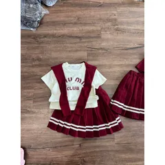 Váy bé gái, set 3ct: áo cotton M.IU, chân váy xếp ly và cổ thuyền cho bé 10-35kg