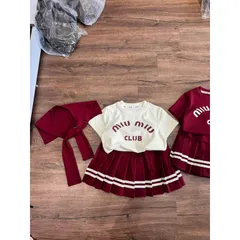 Váy bé gái, set 3ct: áo cotton M.IU, chân váy xếp ly và cổ thuyền cho bé 10-35kg