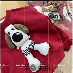 Áo nỉ Noel cho bé, áo nỉ 2 da đỏ thêu đắp chú chó bông siêu xinh cho bé trai và bé gái size 8-30kg