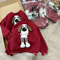 Áo nỉ Noel cho bé, áo nỉ 2 da đỏ thêu đắp chú chó bông siêu xinh cho bé trai và bé gái size 8-30kg