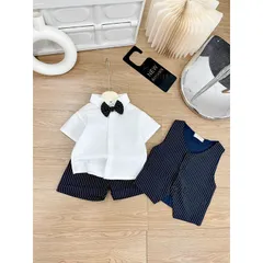 Quần áo bé trai, set bộ công tử 4ct: áo sơ mi, quẩn short, áo Gile và nơ cho bé 10-30kg