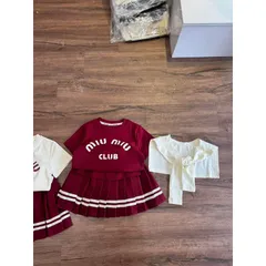 Váy bé gái, set 3ct: áo cotton M.IU, chân váy xếp ly và cổ thuyền cho bé 10-35kg