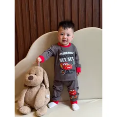 Quần áo dài tay, det bộ thu đông chất cotton dài tay hoạ tiết oto MCQueen cho bé trai 6-27kg