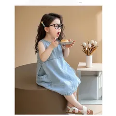 Váy bé gái, váy Denim dáng suông sát nách xinh xắn cho bé 10-30kg