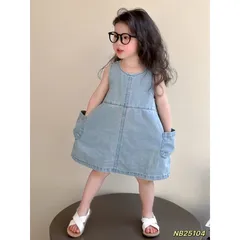 Váy bé gái, váy Denim dáng suông sát nách xinh xắn cho bé 10-30kg