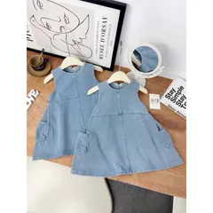Váy bé gái, váy Denim dáng suông sát nách xinh xắn cho bé 10-30kg
