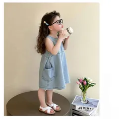 Váy bé gái, váy Denim dáng suông sát nách xinh xắn cho bé 10-30kg