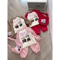 XẢ HÀNG- quần áo thu đông bé gái, set bộ nỉ 2 da Labubu TẶNG TÚI cho bé 10-30kg