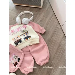 XẢ HÀNG- quần áo thu đông bé gái, set bộ nỉ 2 da Labubu TẶNG TÚI cho bé 10-30kg