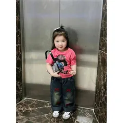 Quần áo bé gái, set bộ áo cotton cô gái BURI kèm quần jean suông đắp nơ đỏ cho bé 10-30kg