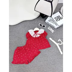 Đồ bộ bé gái, set bộ quần áo cộc tay chất thô đũi cổ ren cho bé 10-30kg