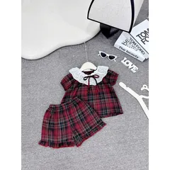 Đồ bộ bé gái, set bộ quần áo cộc tay chất thô đũi cổ ren cho bé 10-30kg