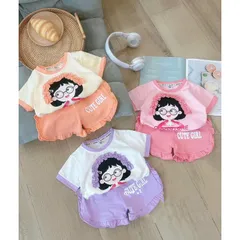 Quần áo bé gái, bộ quần áo cộc tay họa tiết cô gái  Cute Girl cho bé 8-20kg