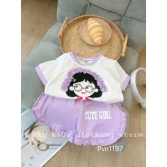 Quần áo bé gái, bộ quần áo cộc tay họa tiết cô gái  Cute Girl cho bé 8-20kg