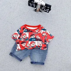 Quần áo bé trai, set bộ áo gấu đỏ kèm quần short jean cho bé 10-30kg