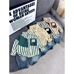 Quần áo bé trai, set bộ áo sơ mi dài tay kẻ đứng to kèm quần Jean cào rách sành điệu cho bé 10-30kg