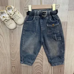 Quần dài bé trai, quần Jean dáng baggy túi xoắn dây sành điệu cho bé 10-30kg
