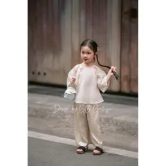 Áo dài cách tân cho bé, set bộ pháp phục áo voan tơ 2 lớp kèm quần lụa vân hoa cho bé gái 10-20kg