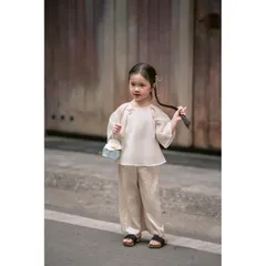Áo dài cách tân cho bé, set bộ pháp phục áo voan tơ 2 lớp kèm quần lụa vân hoa cho bé gái 10-20kg