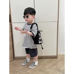 Quần áo bé trai, set bộ áo cotton kẻ ngang gấu ANOY CAPTAIN kèm quần short tổ ong cho bé 8-27kg