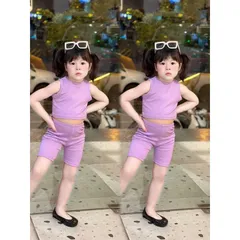 Quần áo bé gái, set bộ chất cotton zip áo croptop phối quần legging đùi cho bé 10-20kg
