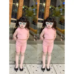 Quần áo bé gái, set bộ chất cotton zip áo croptop phối quần legging đùi cho bé 10-20kg