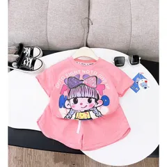 Quần áo bé gái, set bộ quần áo cộc tay chất cotton họa tiết cô gái đeo nơ size 10-38kg