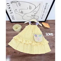 Váy bé gái, váy maxi vàng tặng túi cói cho bé 10-35kg