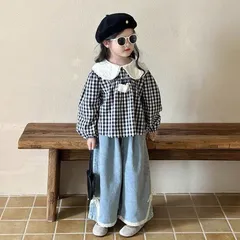Quần áo bé gái, set bộ áo thô đũi kẻ caro kèm quần jean ống rộng cho bé 10-20kg