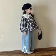 Quần áo bé gái, set bộ áo thô đũi kẻ caro kèm quần jean ống rộng cho bé 10-20kg