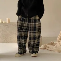 Quần kẻ dạ ống suông, quần suông kẻ Hottrend cho bé gái và bé trai size 15-55kg