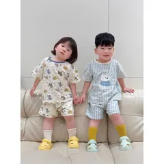 Quần áo cho bé, set bộ quần áo cotton cộc tay màu Pastel cho bé trai và bé gái 8-25kg