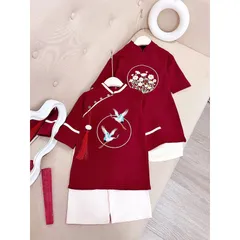 Áo dài cách tân cho bé, cặp áo dài chim hạc và hoa cho bé trai và bé gái size 10-30kg