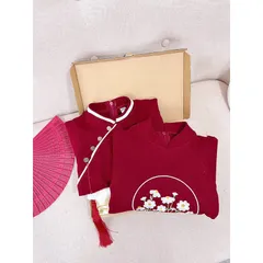 Áo dài cách tân cho bé, cặp áo dài chim hạc và hoa cho bé trai và bé gái size 10-30kg