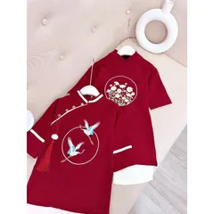 Áo dài cách tân cho bé, cặp áo dài chim hạc và hoa cho bé trai và bé gái size 10-30kg