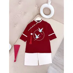 Áo dài cách tân cho bé, cặp áo dài chim hạc và hoa cho bé trai và bé gái size 10-30kg