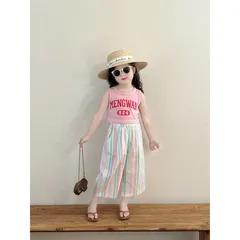 Quần áo bé gái, set bộ áo croptop MENGWAN phối quần suông kẻ cho bé 10-22kgoò