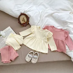 Bộ thu đông bé gái, set bộ tăm lạnh áo dáng baby doll bèo vai kèm quần cho bé