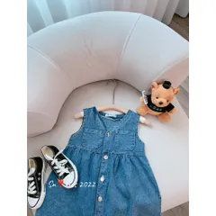 Váy sát nách chất jeans cho bé gái, váy jean sát nách cúc cài thật cho bé size 10-30kg