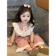 Quần áo bé gái, set đồ bộ kẻ áo sát nách cổ ren phối quần ống suông size 10-22kg