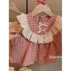Quần áo bé gái, set đồ bộ kẻ áo sát nách cổ ren phối quần ống suông size 10-22kg