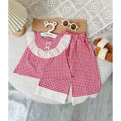 Quần áo bé gái, set đồ bộ kẻ áo sát nách cổ ren phối quần ống suông size 10-22kg