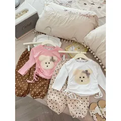 Quần áo thu đông bé gái, set bộ áo zip thêu đắp gấu đeo nơ kèm quần nỉ 2 da chấm bi cho bé 10-22kg