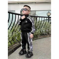 Quần áo thu đông bé trai, set bộ quần áo da cá kéo khóa thêu chữ Dass cho bé 10-30kg