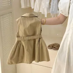 Váy bé gái, váy kaki sát nách có cổ và đai tiểu thư cho bé 10-32kg