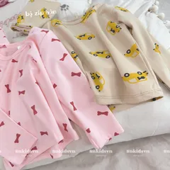 Quần áo thu đông cho bé, set bộ quần áo dài tay chất zip họa tiết ô tô và nơ cho bé trai, bé gái từ 8-20kg
