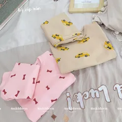 Quần áo thu đông cho bé, set bộ quần áo dài tay chất zip họa tiết ô tô và nơ cho bé trai, bé gái từ 8-20kg