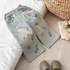 Quần Jean bé gái, quần Jean chính phẩm dáng suông thêu hoa lá tỉ mỉ cho bé 10-30kg